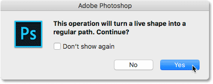This operation will turn a live shape into a regular path warning
