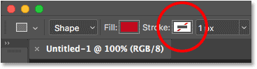 يتم تعيين خيار Stroke لأداة Rectangle Tool على None