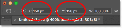 Setting the X and Y values to move the copy of the smaller stripes into position