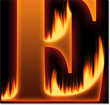 Blending the remaining edges of the letters into the flames