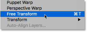 Choosing the Free Transform command in Photoshop