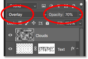 Blending the Clouds pattern into the text and flames