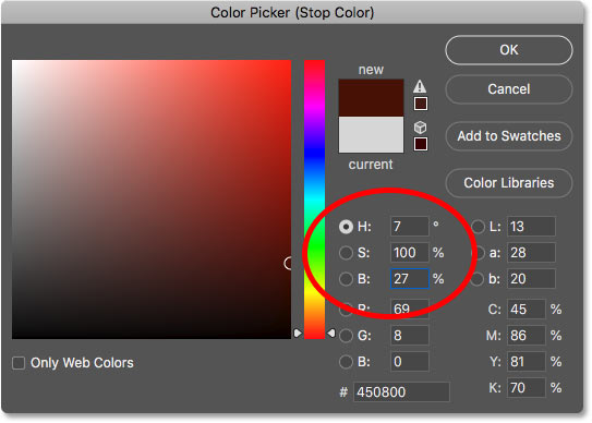 Setting the left gradient color to dark red