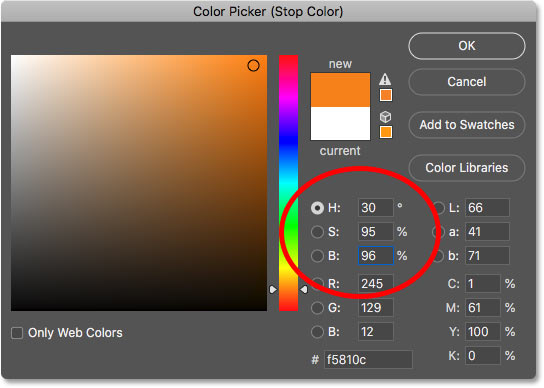 Setting the right gradient color to orange