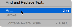 Selecting the Fill command from the Edit menu in Photoshop