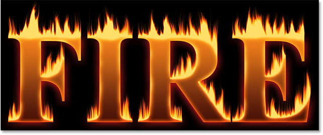 The effect after blending the text into the flames in Photoshop