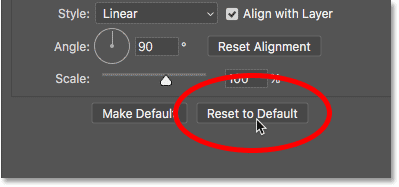 Resetting the Gradient Overlay layer style to its default settings