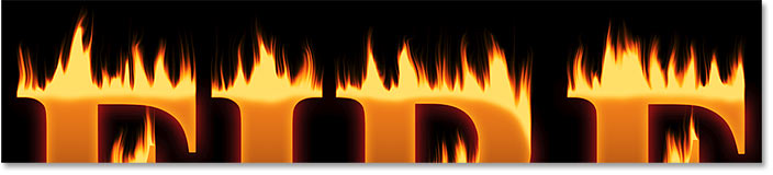 The result after blending the top of the letters into the flames