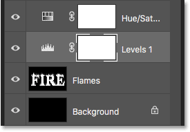 The Levels adjustment layer is added above the Flames layer