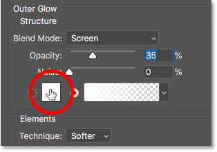 Changing the color of the Outer Glow layer effect in Photoshop