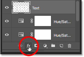 Clicking the Layer Styles icon in the Layers panel