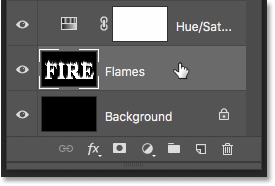 Selecting the 'Flames' layer in the Layers panel