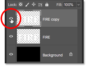 Turning off the text copy layer in the Layers panel