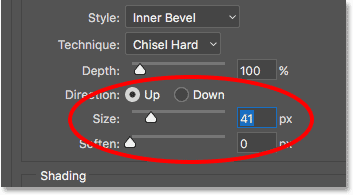 Increasing the Size value for the Bevel and Emboss layer style