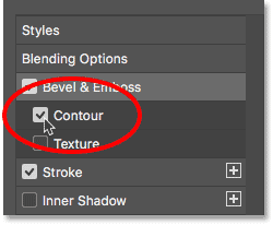 Selecting the Contour style under Bevel and Emboss. 