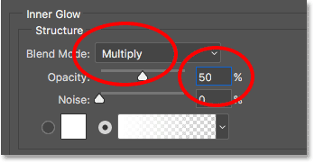 Setting the blend mode to Multiply and the opacity to 50 percent