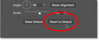 Resetting the Gradient Overlay layer effect to the default settings in Photoshop