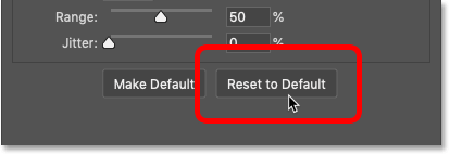 Resetting the Inner Glow layer effect to the default settings