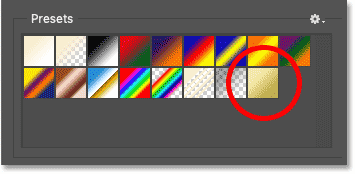 The new Gold gradient appears in the Presets area in the Gradient Editor