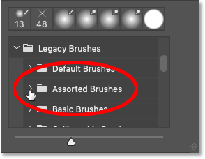Opening the Assorted Brushes set in Photoshop CC