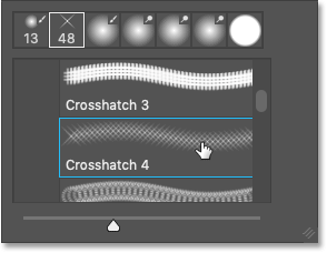 Selecting the Crosshatch 4 brush from the Assorted Brushes in Photoshop CC