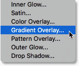 Selecting a Gradient Overlay layer effect in Photoshop