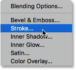 Choosing a Stroke layer style in the Layers panel