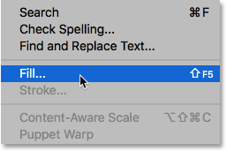 Choosing the Fill command from the Edit menu in Photoshop