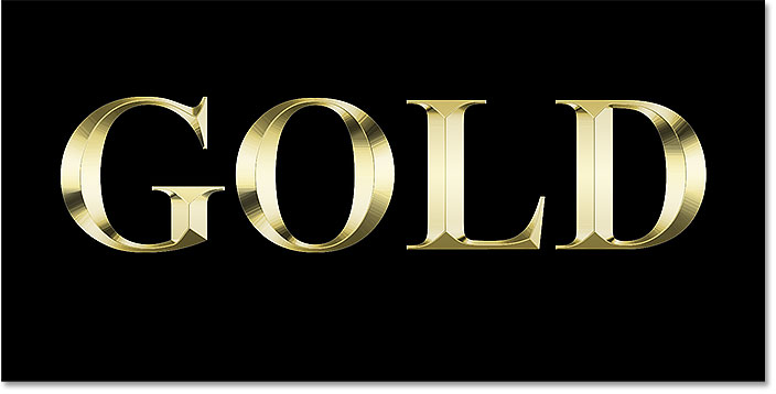 The gold text effect after adjusting the Bevel and Emboss size value in Photoshop