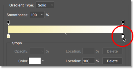 Double-clicking the white color stop in the Gradient Editor