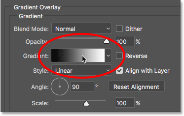 Clicking the gradient preview bar in the Layer Style dialog box