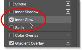 Selecting the Inner Glow layer style