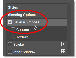 Selecting the Bevel and Emboss layer style