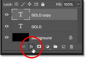 Clicking the Layer Styles icon in the Layers panel