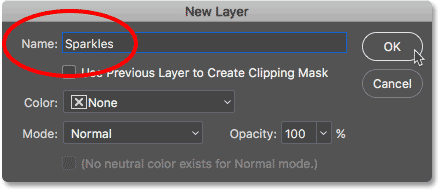 Naming the new layer. 