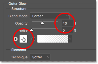 Setting the Opacity and changing the color of the Outer Glow