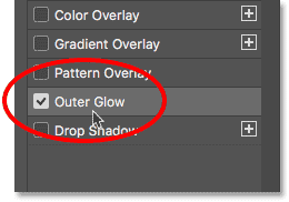 Selecting the Outer Glow layer style. 