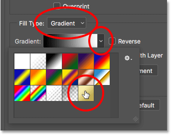 The Gradient options for the Stroke layer style