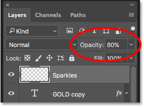 Lowering the opacity of the Sparkles layer