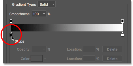 Double-clicking the black color stop in the Gradient Editor