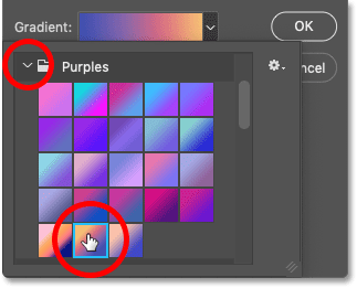 Choosing a gradient for the background in Photoshop's Gradient Fill dialog box