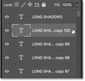 Selecting the last black type layer that was added in Photoshop's Layers panel