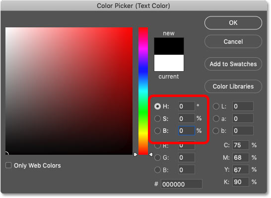 Choosing black from Photoshop's Color Picker