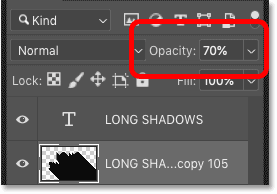 Lowering the opacity of the shadow layer in the Layers panel