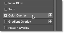 Adding a Color Overlay effect in Photoshop's Layer Style dialog box