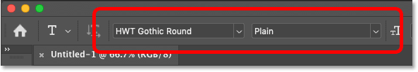 Choosing a font in Photoshop's Option Bar