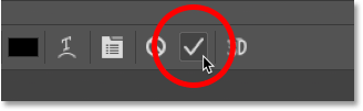 Clicking the checkmark to accept the text in Photoshop's Options Bar