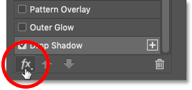 Clicking the fx icon in Photoshop's Layers panel