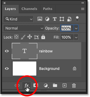 Adding a layer effect to the text by clicking the fx icon in Photoshop's Layers panel