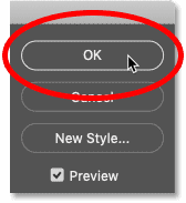 Clicking OK to close Photoshop's Layer Style dialog box